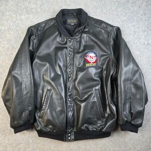 Vintage Golden Bear Leather Bomber Jacket Mens XL Black TNT Rescue‎ Firefighter